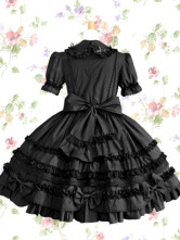 Robe de lolita gothique Coton Jabot Col Débordé Noire 