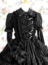 Robe de lolita gothique Coton Jabot Col Débordé Noire 