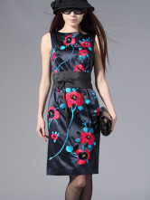 Gorgeous manches floral noir robe fourreau en polyester 68% coton 30%