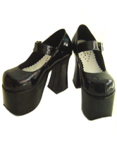 素敵な黒10分の51 ''ヒールラウンドトウのPUロリータ靴