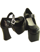 素敵な黒10分の51 ''ヒールラウンドトウのPUロリータ靴
