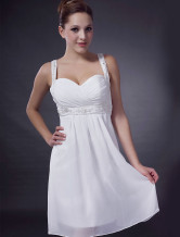 Robe de cocktail blanche en mousseline de soie et satin avec dentelle 
