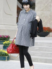 100% Cotton White And Black Plaid Long Sleeves Maternity Shirt