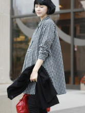 100% Cotton White And Black Plaid Long Sleeves Maternity Shirt