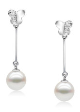 18K plaqué or blanc impeccable blanc Boucles d'oreille perles d'eau douce