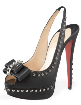 Chaussures en noir attractif à talons hauts avec plate-forme en peau de mouton 
