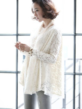 Blouse Chemise Féminine Mode Manches Longues Mousseline Lacet Beige 