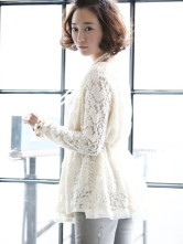 Blouse Chemise Féminine Mode Manches Longues Mousseline Lacet Beige 