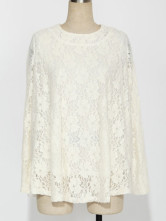 Blouse Chemise Féminine Mode Manches Longues Mousseline Lacet Beige 
