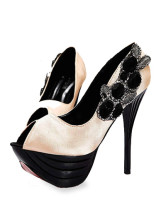Wholesale Womens Shoes on Beige Satin 4 5 7 Peep Toe Womens High Heel Shoes Milanoo Com