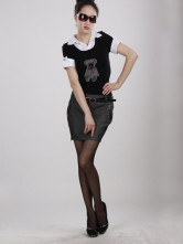Black Cotton Turndown Spandex Col Manches courtes robe de Womens