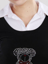 Black Cotton Turndown Spandex Col Manches courtes robe de Womens