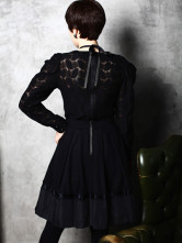 Black manches en dentelle col rond Long pull Blouse Mode pour Femme