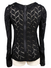 Black manches en dentelle col rond Long pull Blouse Mode pour Femme