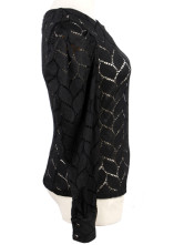 Black manches en dentelle col rond Long pull Blouse Mode pour Femme