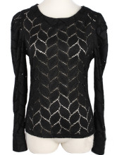 Black manches en dentelle col rond Long pull Blouse Mode pour Femme
