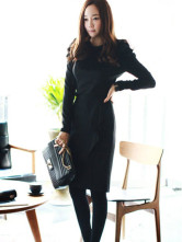 Manches de soie noire à long shirt Mode Femmes
