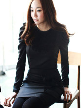 Manches de soie noire à long shirt Mode Femmes