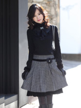 Noir Laine Manches tressés Turtle long cou Top Femmes