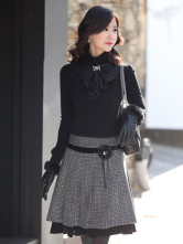 Noir Laine Manches tressés Turtle long cou Top Femmes