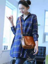 Blue Plaid 100% Cotton Long Sleeves Maternity Shirt