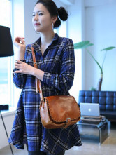 Blue Plaid 100% Cotton Long Sleeves Maternity Shirt