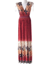 Robe Pour Femme Sans Manche Cou V Profond Polyester Coton Bourgogne Bohémienne 