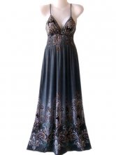 Bohemian gris foncé coton polyester à encolure en V Halter Dress Womens One Piece