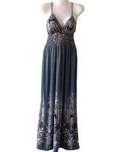 Bohemian gris foncé coton polyester à encolure en V Halter Dress Womens One Piece
