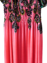Robe Pour Femme Manches Courtes Cou Creux Polyester Coton Fuchsia Bohémienne 