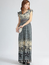 Bohemian Gray coton polyester à encolure en V sans manches Femme One Piece robe