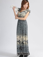 Bohemian Gray coton polyester à encolure en V sans manches Femme One Piece robe