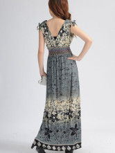 Bohemian Gray coton polyester à encolure en V sans manches Femme One Piece robe