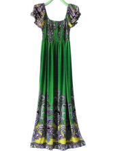 Bohemian Lime coton manches Polyester Scoop cou court Femmes Une robe Piece