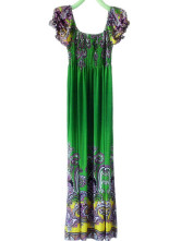 Bohemian Lime coton manches Polyester Scoop cou court Femmes Une robe Piece