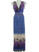 Robe Pour Femme Sans Manche Cou V Profond Polyester Coton Bleue Royale Bohémienne 