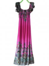 Robe Pour Femme Manches Courtes Cou Creux Polyester Coton Violet Bohémienne 