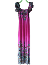 Robe Pour Femme Manches Courtes Cou Creux Polyester Coton Violet Bohémienne 