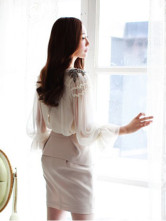 Blouse Chemise Féminine Mousseline Satin Beige Informelle 