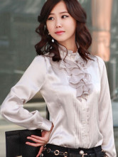 Casual blouse blanche en satin de soie Femmes