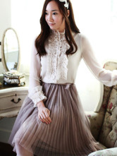 Elegant Beige shirt manches longues pour Femme