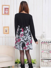 Elegant Black 100% Cotton Pattern Long Sleeves Maternity Dress