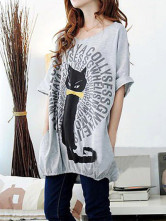 Elegant Gray Cotton Summer Batwing Maternity Tee Shirt