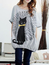 Elegant Gray Cotton Summer Batwing Maternity Tee Shirt