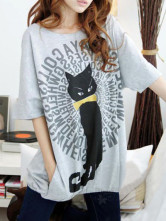 Elegant Gray Cotton Summer Batwing Maternity Tee Shirt