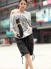 Elegant Gray Cotton Summer Batwing Maternity Tee Shirt