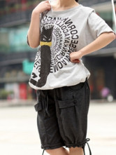 Elegant Gray Cotton Summer Batwing Maternity Tee Shirt