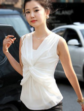 Fabulous soie blanche sans manches Overlap Haut de mode pour femme