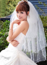 Fantastic Fils Beige imité Pearl Quatre Mariages couches Bridal Veil