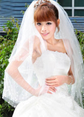 Fantastic Fils Beige imité Pearl Quatre Mariages couches Bridal Veil